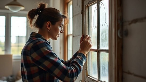 Focused woman restoring window frame in sunlit room, Rehab Addict Return