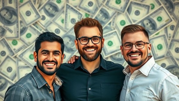 Entrepreneurs symbolizing success with dollar bills.