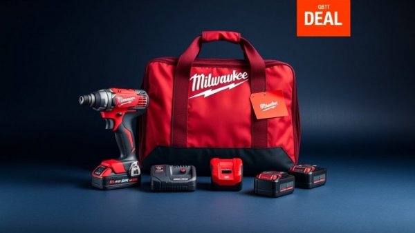 Milwaukee Combo Kits Discount with vibrant tool set and deal alert tag.