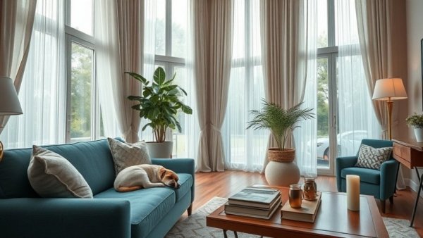 Cozy living room with dog and elegant decor for DIY home projects.