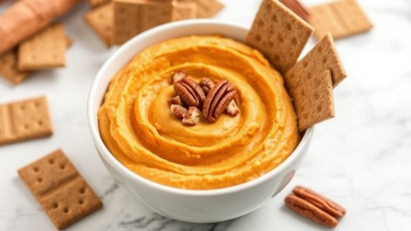 Carrot cake dessert hummus with pecans and graham crackers.