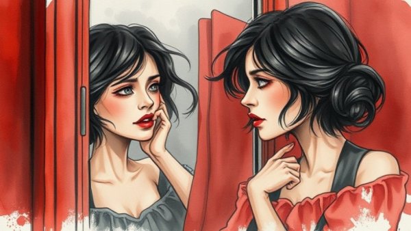 Emotional reflection of a woman in artistic watercolor