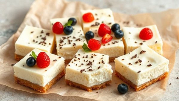 No-Bake Ricotta Cheesecake Bars on parchment paper.