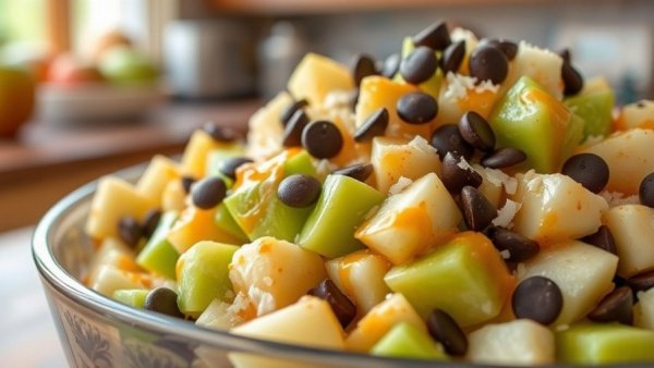 Caramel deLites Apple Salad with green apples and chocolate chips.