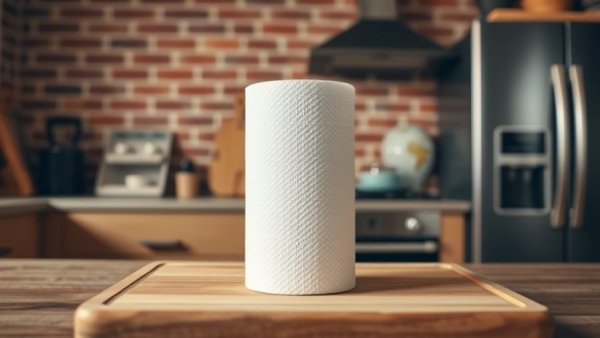 Cozy kitchen with paper towel and brick wall, swapping household products.