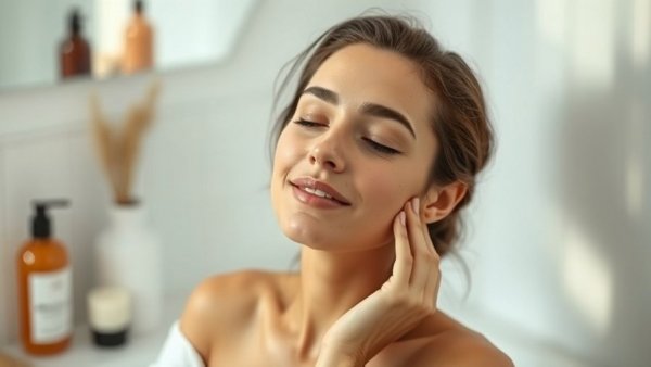 Relaxed woman in bathroom, embracing skincare, Cosmetic Dermatology in Nashville.