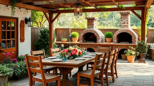 Outdoor dining setup enhances landscaping upgrades for curb appeal.