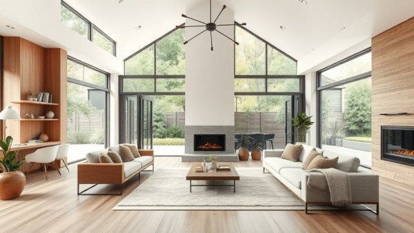 Elegant Napa Valley property living room with modern design and garden view.