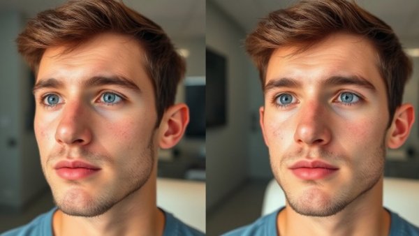 RF Microneedling for Acne Scars, before and after treatment results in young man with improved skin.