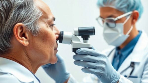 Dermatologist in Nashville TN examining patient's skin with a dermatoscope.