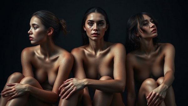 Moody image of women with water-dappled skin, hormones and skin care routine focus.