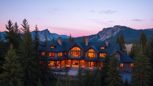 Luxurious Colorado Mountain Living - elegant mountain home at dusk.