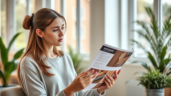 Young woman exploring Decking Network website, holding deck sample.