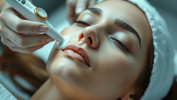 Woman receiving medical aesthetics facial treatment.