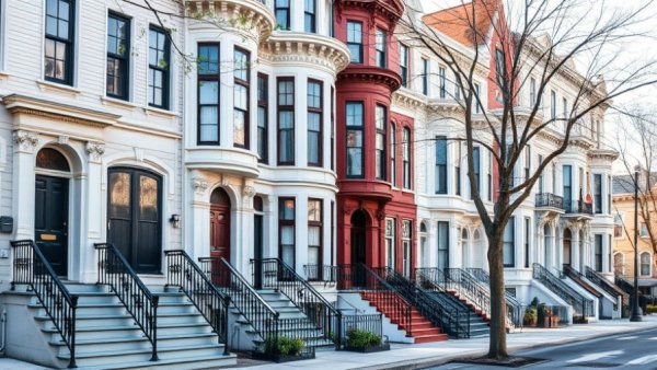 Historic Canadian townhouses displaying elegant architecture in daylight.