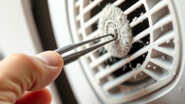 Tweezers holding dust near an air vent, demonstrating a genius use.