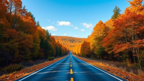 Scenic road through autumn forest illustrating road differences.