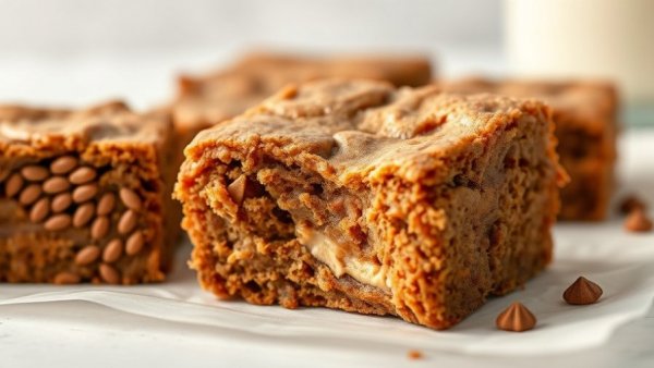 Gooey Peanut Butter Blondie Brownies with a bite taken, rich layers visible.