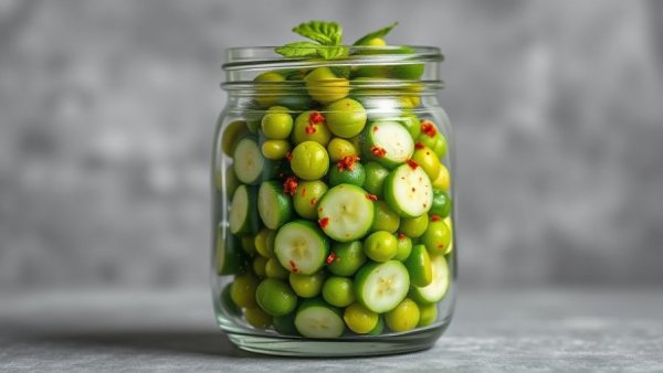 Chili Crunch Edamame Cucumber Salad in a jar with vibrant ingredients.