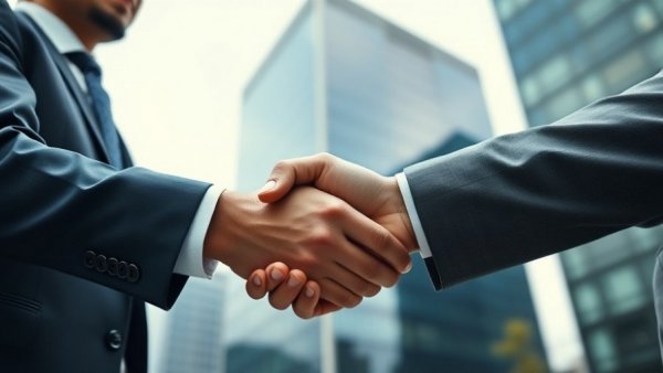 Business handshake in front of skyscraper, symbolic of local commercial real estate investing.