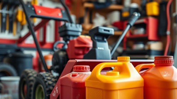 Snowblower Storage Tips: Snowblower and fuel containers in garage