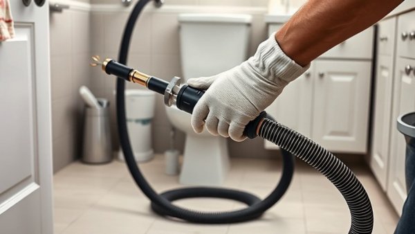 Person using a professional drain snake in bathroom.