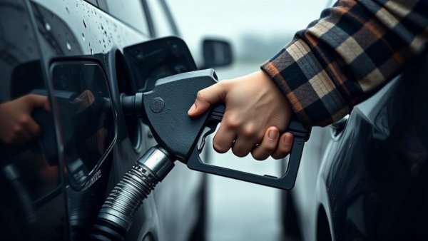 Person refueling car on rainy day, related to oil prices.