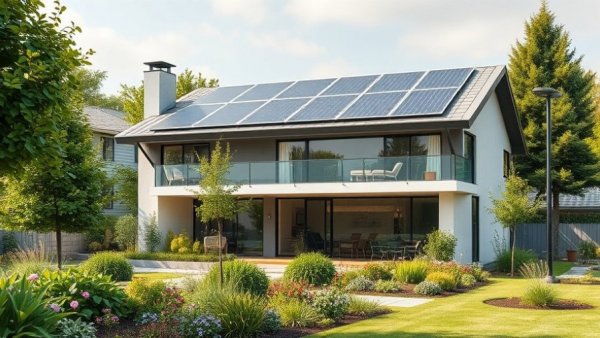 Modern house with solar panels for HVAC and solar upgrades.