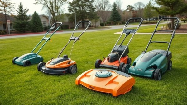 Five best lawn sweepers arranged on a grassy lawn.