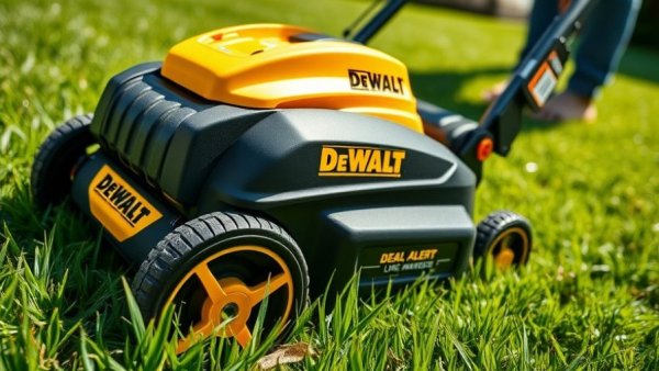DeWalt battery mower in action showcasing savings alert.