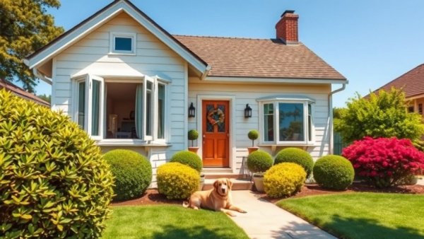 Charming suburban home with safety features, open windows.