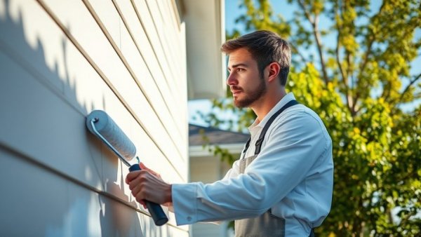 Skilled painter demonstrates surface temperature paint adhesion on wall.