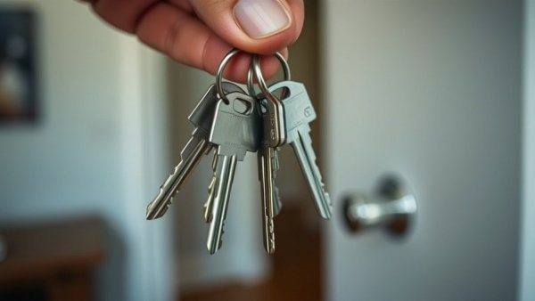 Hand holding keys in front of door, illustrating how to turn your home into a rental.