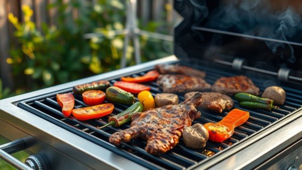 Amazon Grill Deals: Sizzling barbecue with meats and veggies on a modern grill.