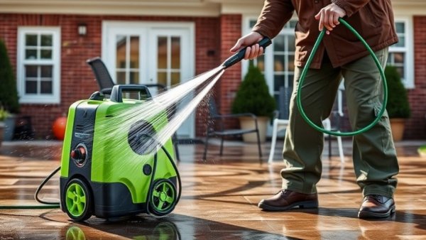 Portable pressure washer under $200 in use on patio