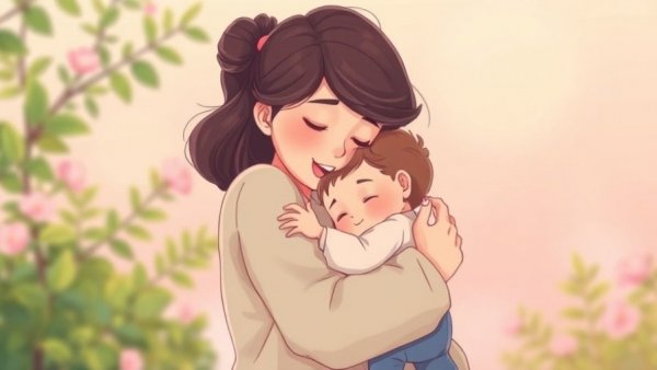 Tender illustration of breaking generational trauma, woman hugging child warmly.