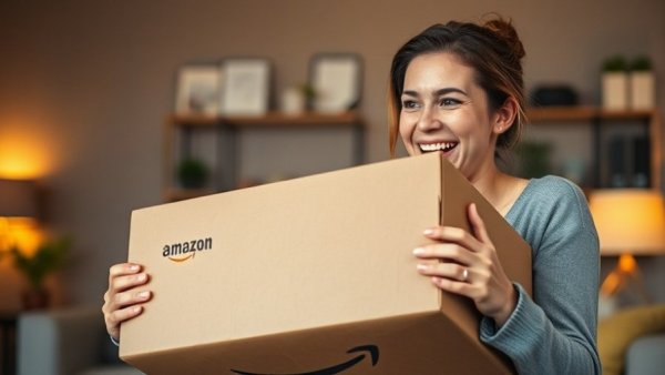 Woman opening Amazon box for Mother's Day gifts under $10