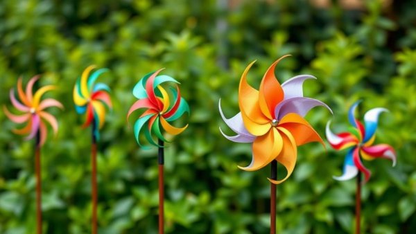Colorful wind spinners in a garden, best wind spinners 2026.