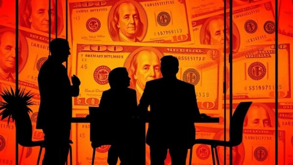 Business meeting concept symbolizing optimize per-agent margins with dollar backdrop.