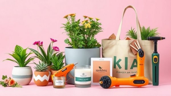 DIY and gardening gifts for Mother's Day on pink backdrop