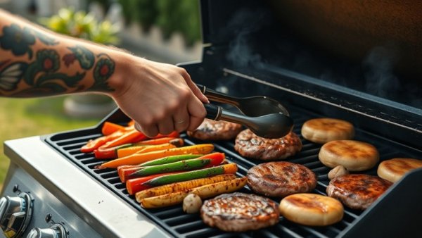 Wayfair grill deals: Person grilling veggies and meats, 'Deal Alert' tag visible.