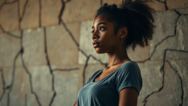 Woman overcoming emotional burden, standing confidently