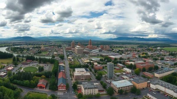 Expansive view of Missoula cityscape under dynamic cloudy sky.