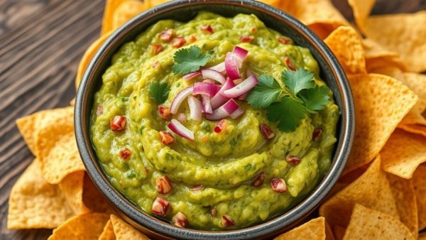 Healthy guacamole recipe with hidden veggies, garnished with cilantro.