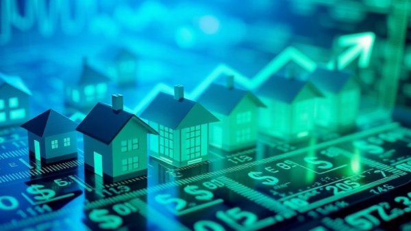 Futuristic depiction of housing market trends with rising mortgage rates.