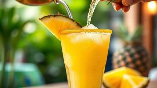 Refreshing pineapple margarita recipe in a decorated glass with lime.