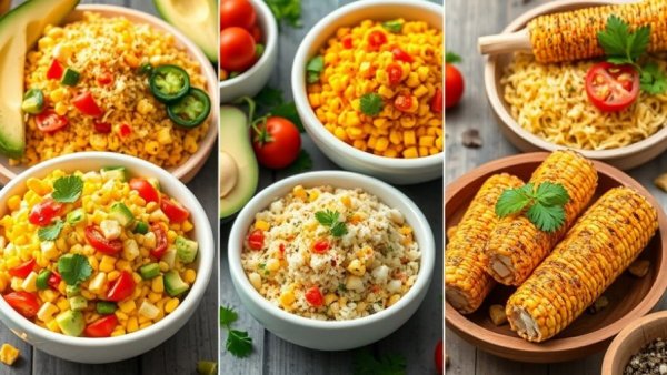 Best Street Corn Recipes collage with colorful ingredients.