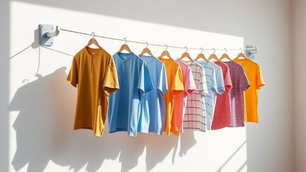 Innovative clothesline with hanging shirts in sunlight
