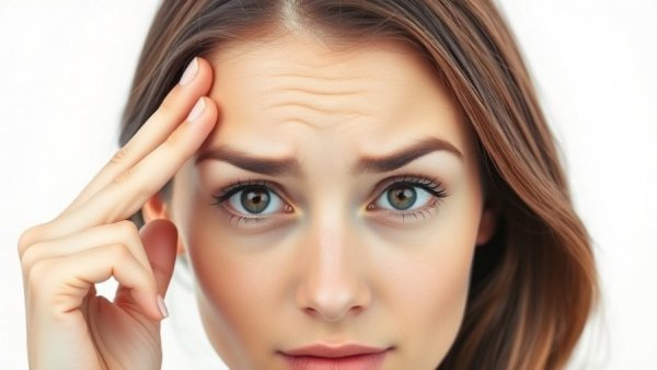 Woman checking forehead lines, considering botulinum toxin treatment.