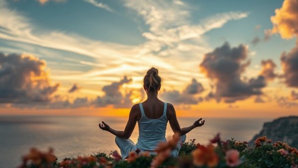 Finding Peace with Money: Woman meditating, dollar sign cloud overhead.